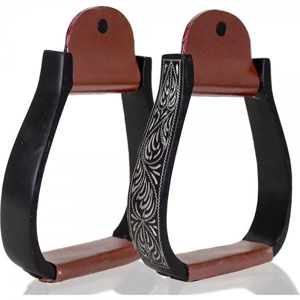 Tahoe Tack Black Engraved Adult Western Show Stirrups