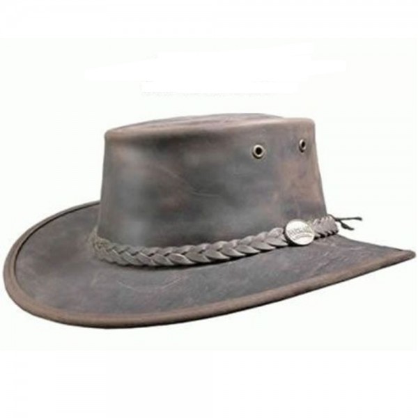 BARMAH FOLDAWAY BRONCO LEATHER HAT - BROWN